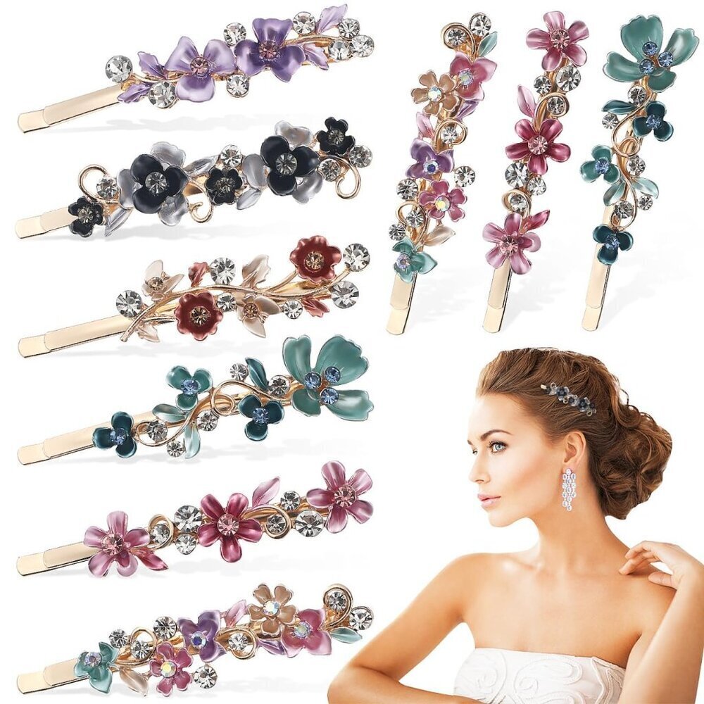 12 Pcs Crystal Flower Bobby Pins Bridal Hair Clips for Women Girls Ladies